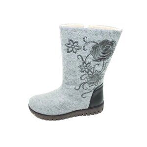 Azura Nehal Embroidered Felt Winter Boots Gray Floral Faux Fur Womens Size 39